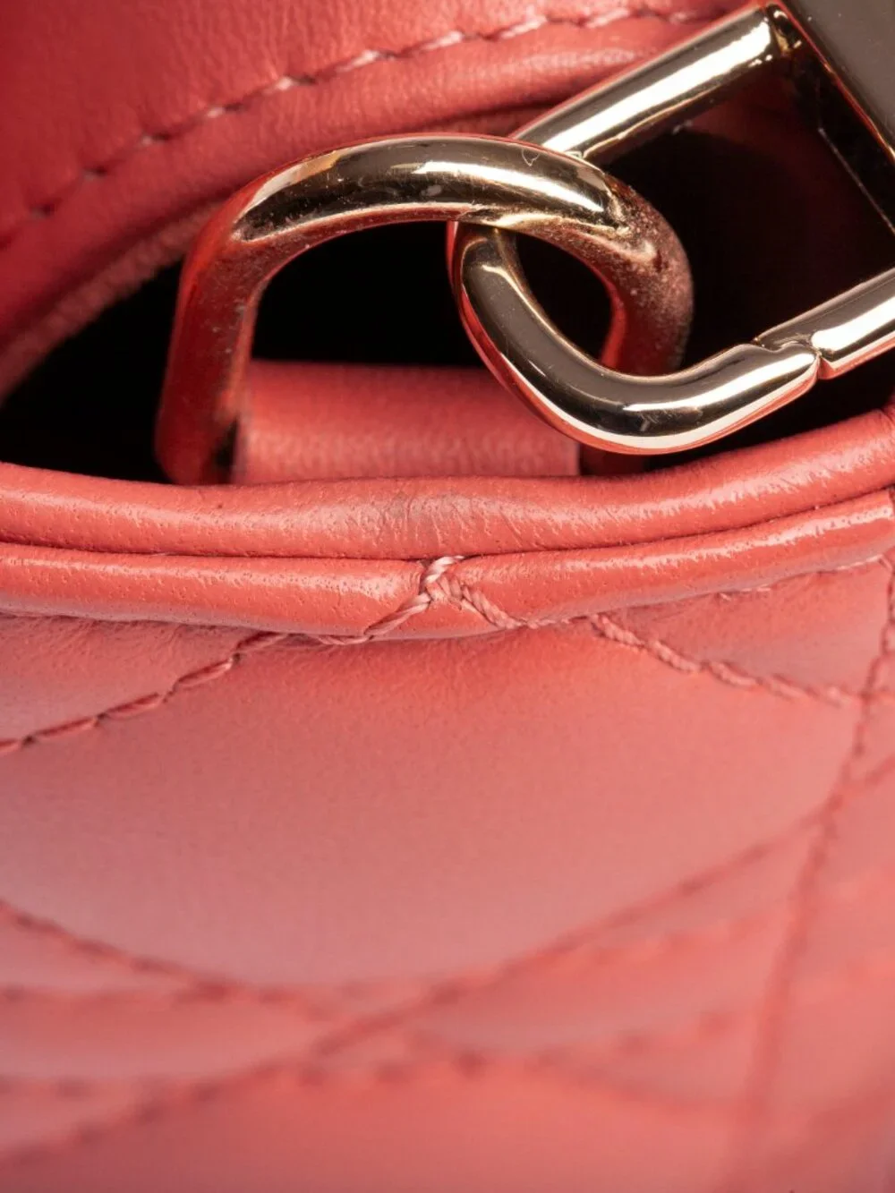 Authentic Christian Dior Coral Small Lady D-Joy Lambskin Cannage Handbag
